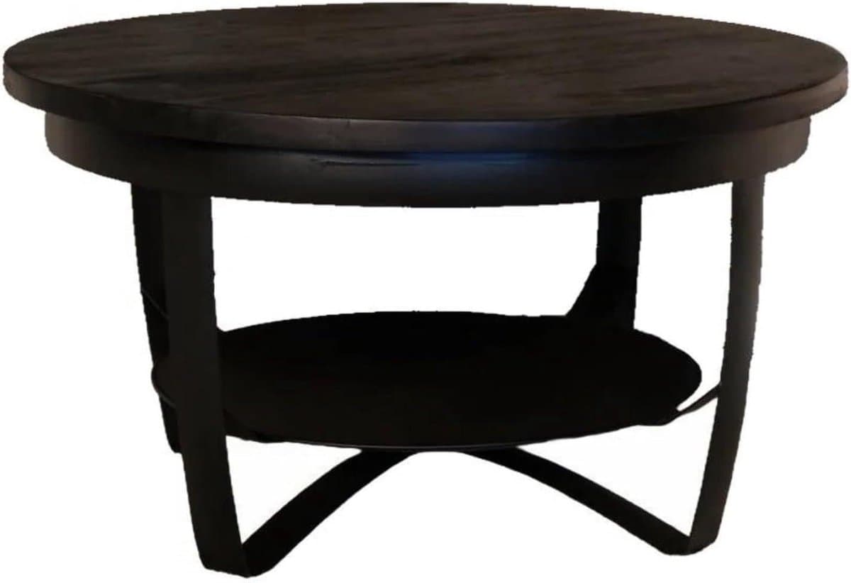 Salontafel Rond - Bijzettafel Mangohout - Woonkamer Decoratie - Massief Mangohout - 70 x 70 x 40 cm - Zwart