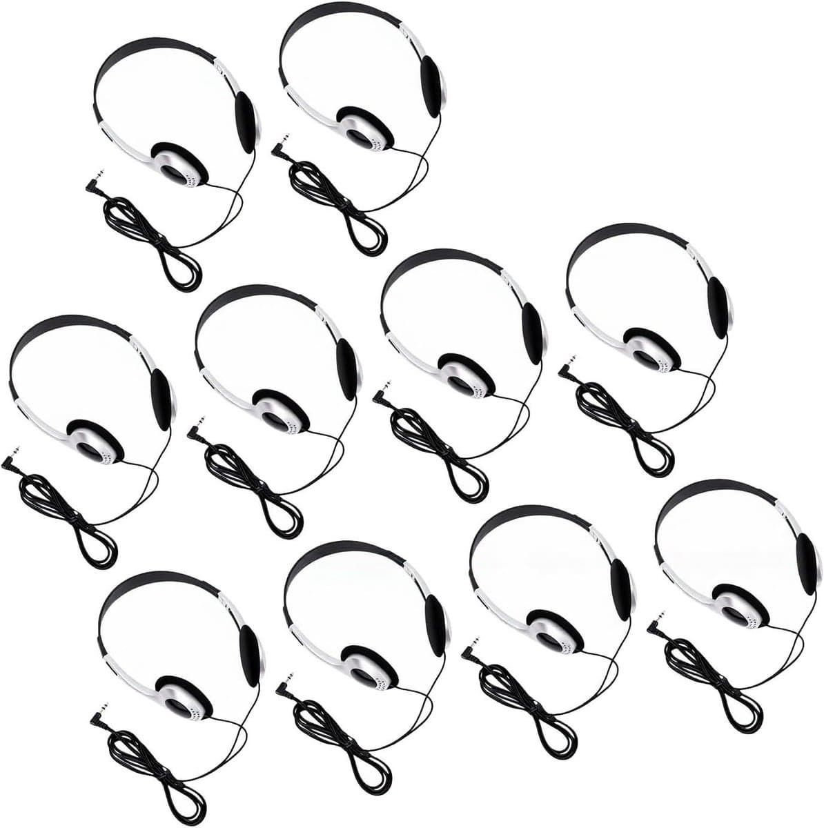 Koptelefoons voor Kinderen - Bedrade Hoofdtelefoons Klaslokaal - Online Leren - Individueel Verzegelde Sets - 10 Stuks - Zilver