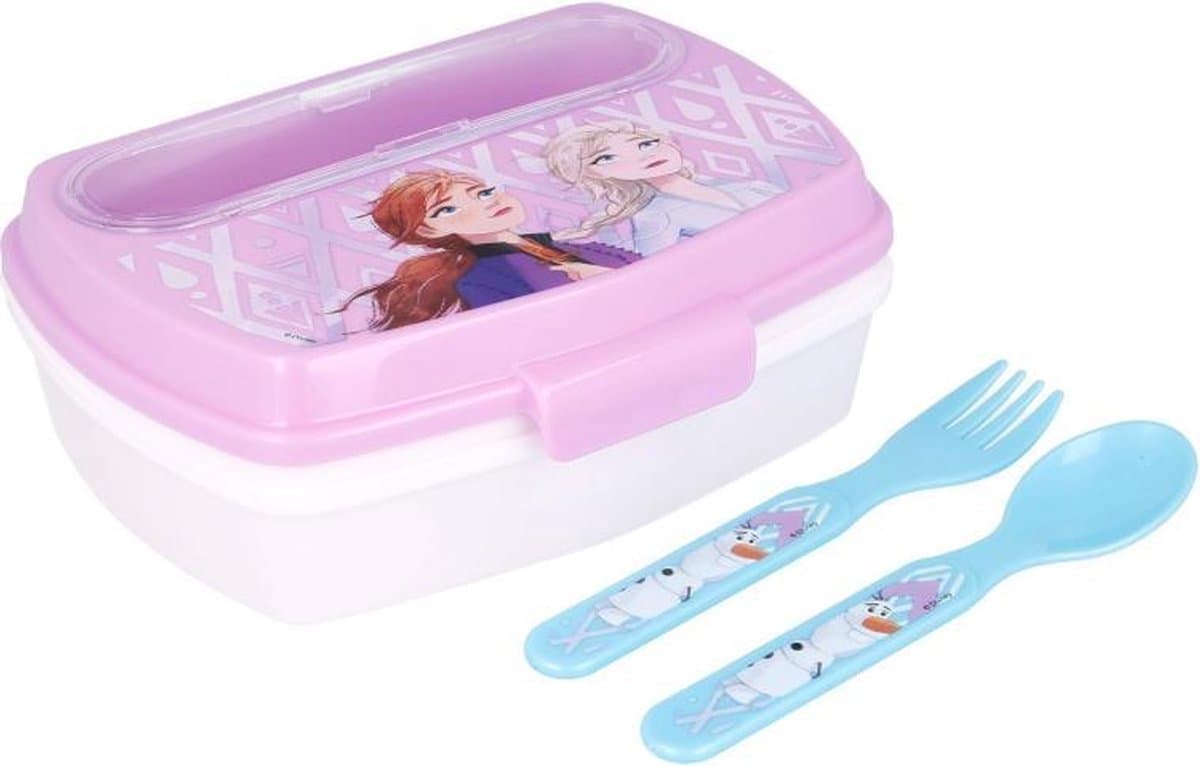 Disney Frozen - Broodtrommel met bestek - Multi colour - Lunchbox met vork en lepel