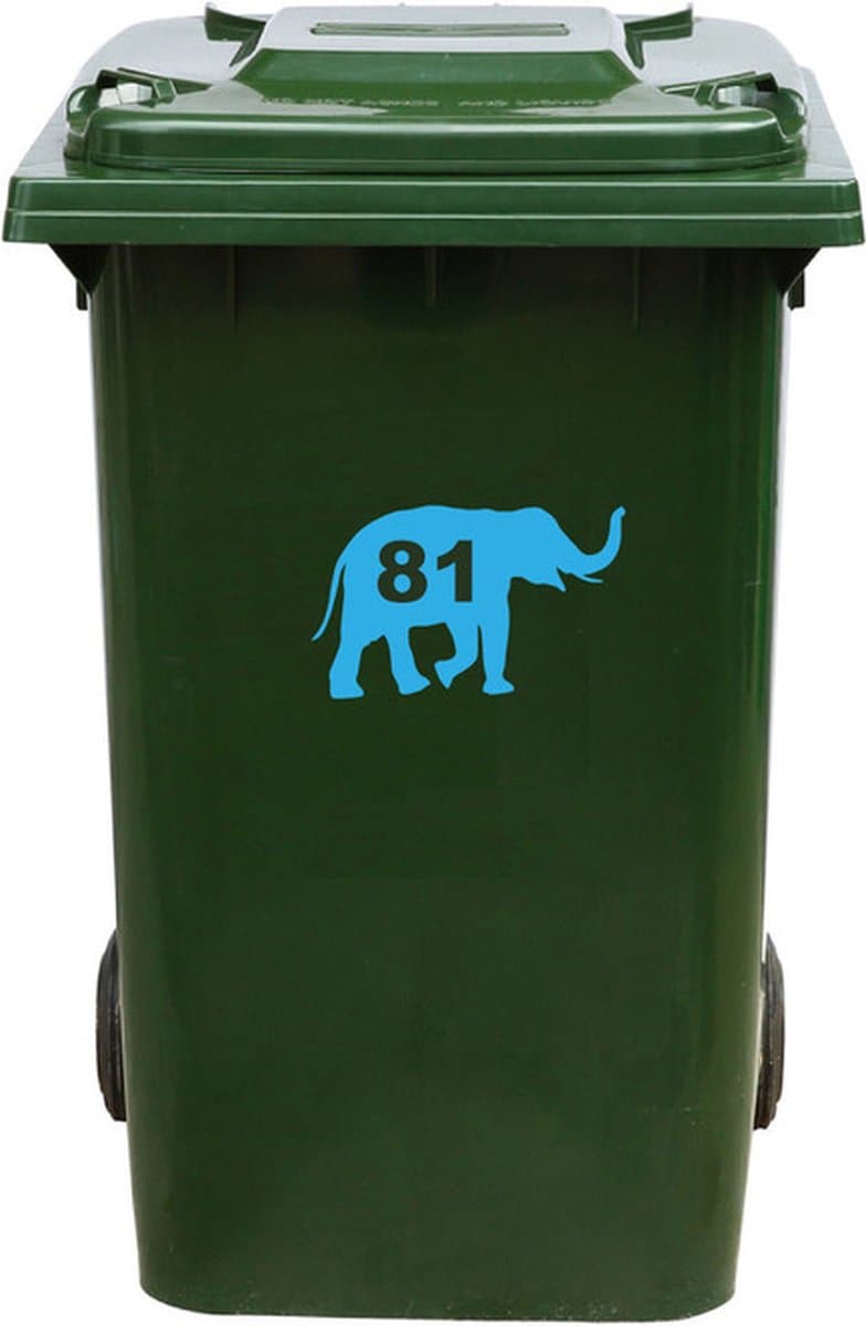 Kliko Sticker / Vuilnisbak Sticker - Olifant - Nummer 81 - 14x23 - Licht Blauw