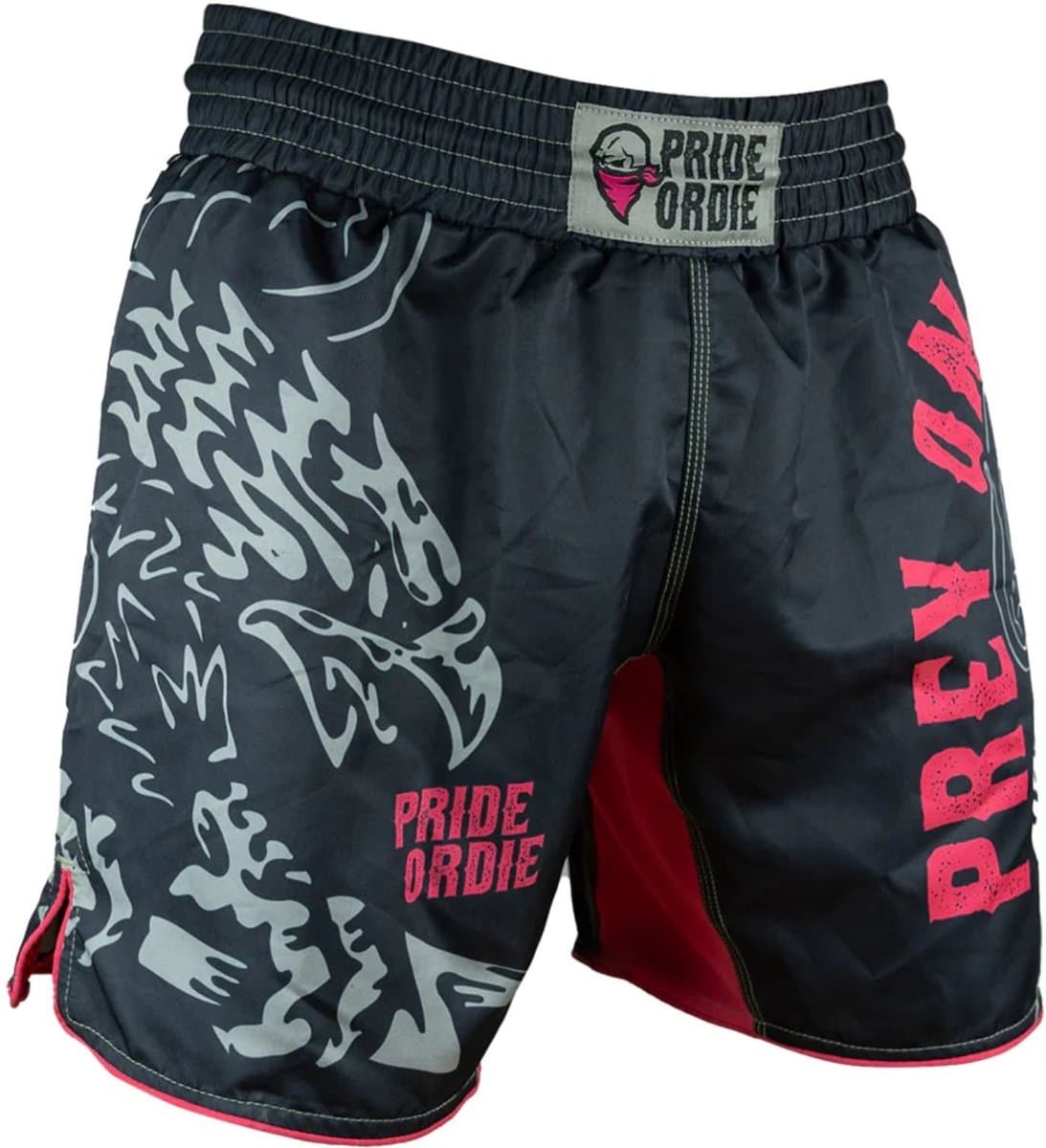 PRiDE of DiE Fightshorts Prey on the Strong Black Red - M