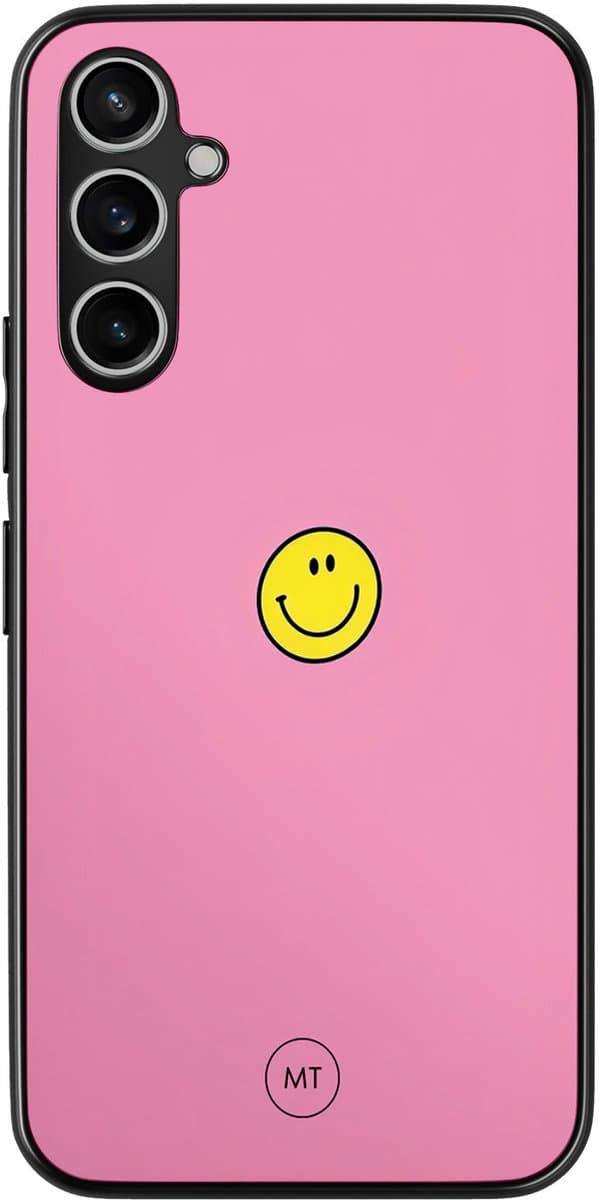 Hoesje geschikt voor Samsung Galaxy A54 - Pink smiley - TPU Hard Case Backcover - Roze - Mooie Telefoonhoesjes