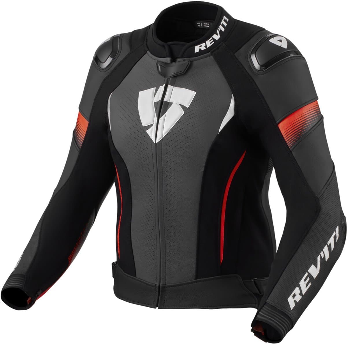 REV’IT! Xena 4 Pro Dames Zwart Neon Rood Motorjas - Maat 42 - Jas