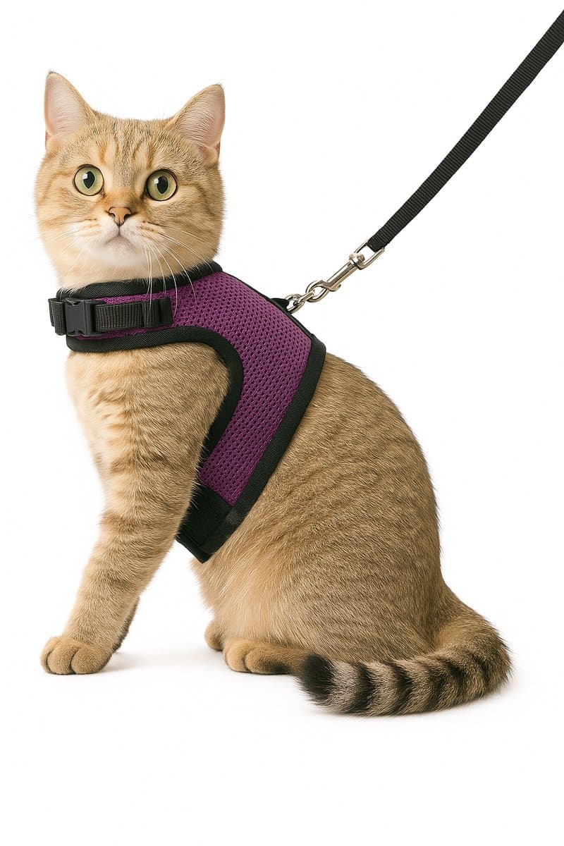Zootic kattentuigje met looplijn - Kattenharnas paars maat M - Halsomvang 18-24cm & Borstomvang 28-32cm