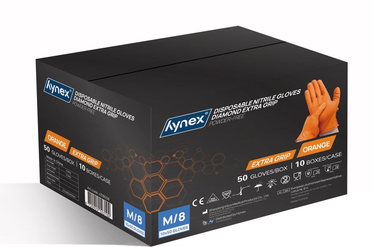 Hynex nitril wegwerphandschoenen - Extra grip - 8,0gram - Maat M - 500 stuks - Oranje