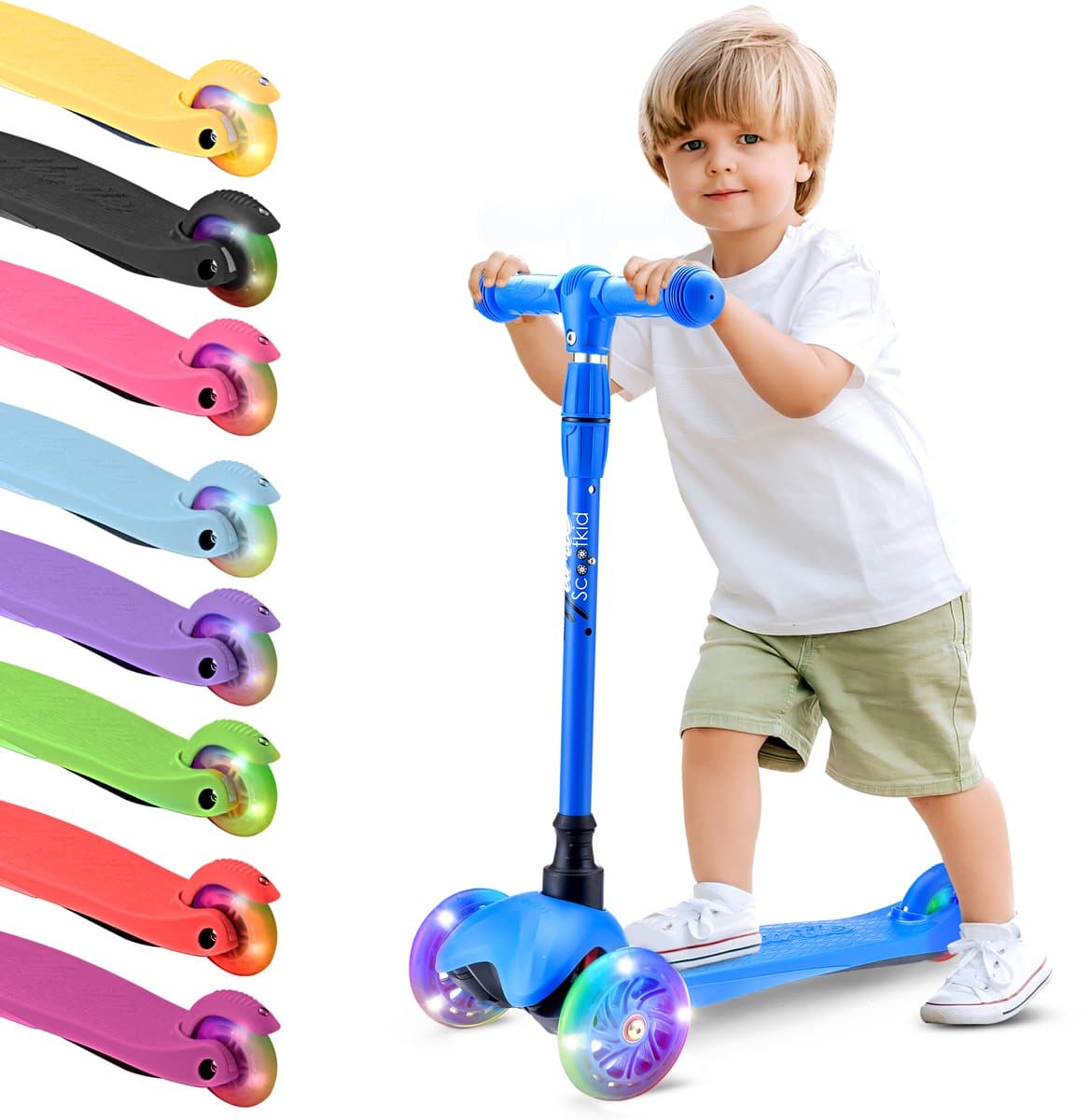 Hurtle Kinderstep - 3 Lichtgevende LED Wielen - Draagbaar - Hoogte verstelbaar - Blauw