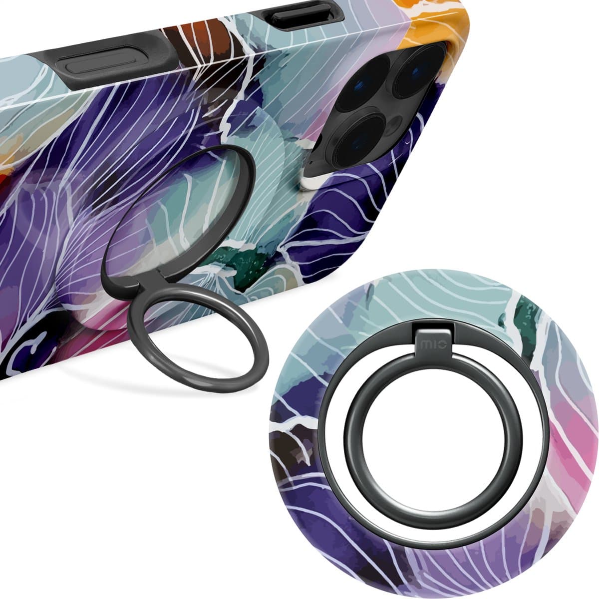 MIO by Mobilize Ring Holder - Universele MagSafe Ring Houder - Vinger Houder - MagSafe Standaard - 360° Draaibaar - Smartphone Grip - Met Plakbare MagSafe Ring - Flowers
