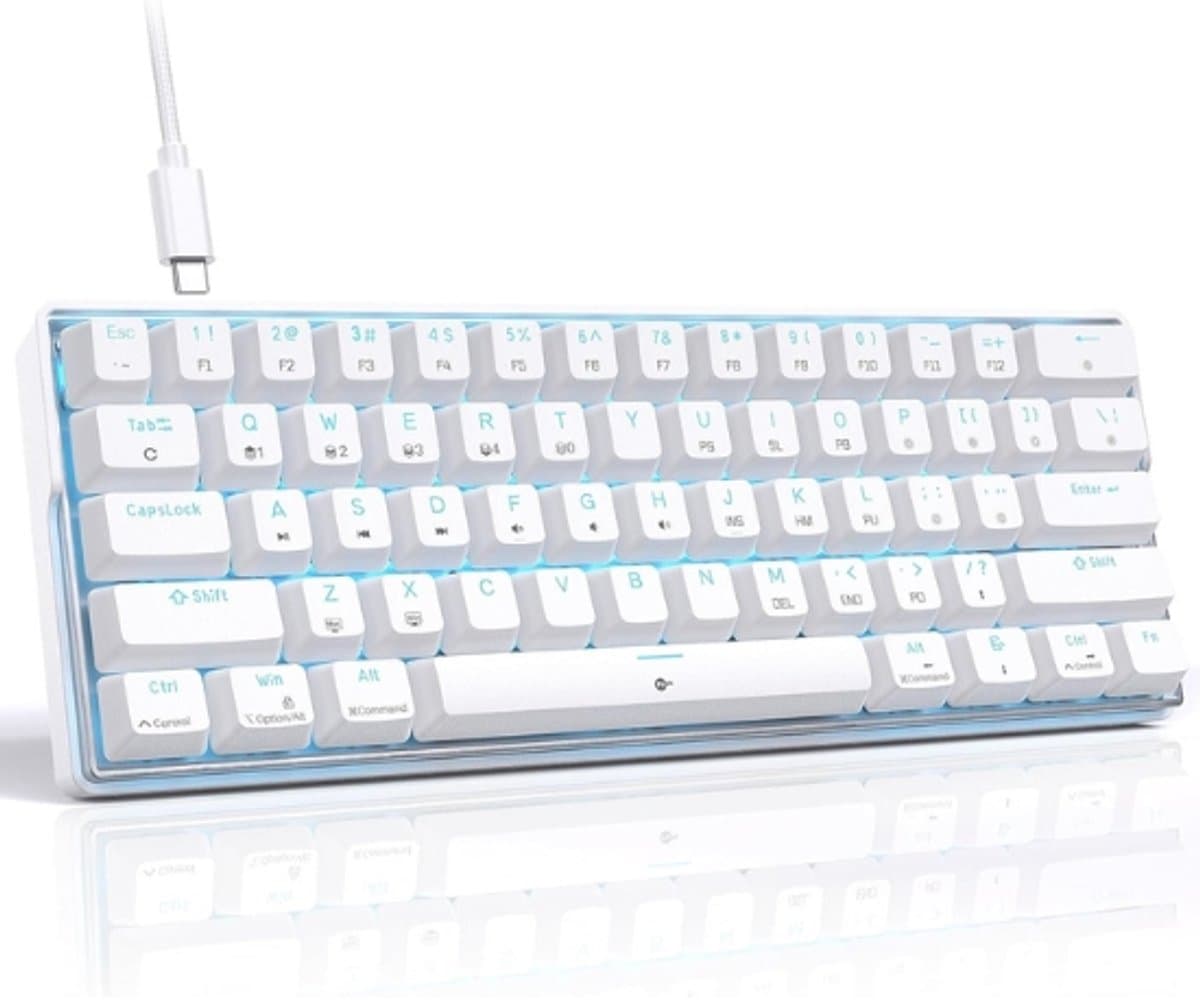 Intelectro 60% Gaming Toetsenbord - Ontketen de Ultieme Gaming Revolutie met Ongeëvenaarde Snelheid en Duurzaamheid! - Mechanische Toetsenbord - Compact Design - Rode Switches - Snelle Responsetijd - Wit - Levering Sneller dan Aangegeven!