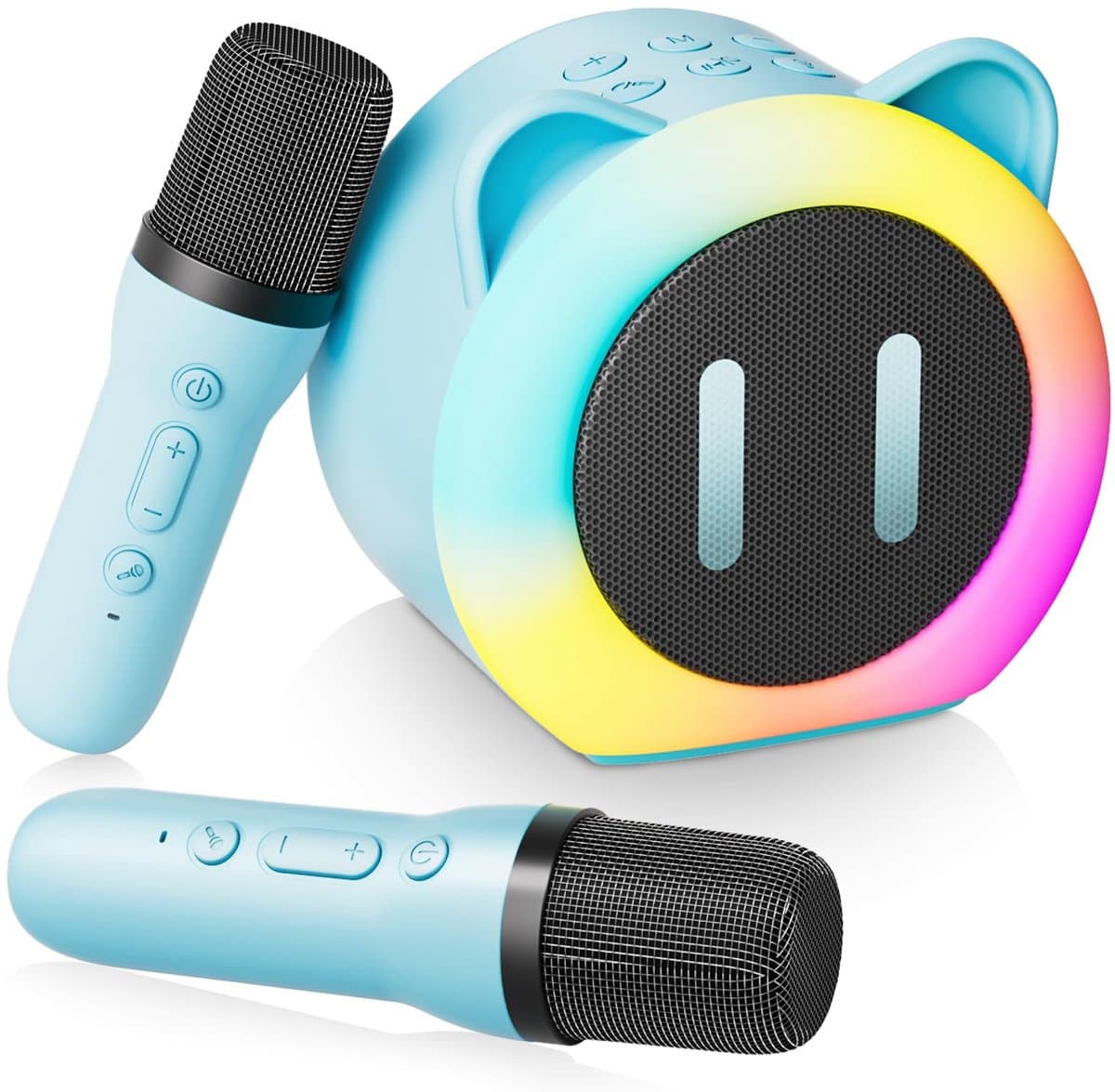 Karaoke set kinderen - karaokesets met 2 microfoons - met taalveranderingseffecten en LED-licht - Bluetooth Party Speaker Draadloos - Ondersteunt TF, USB - Verjaardagscadeaus voor Meisjes Jongens Familie Thuis Feest - Blauw