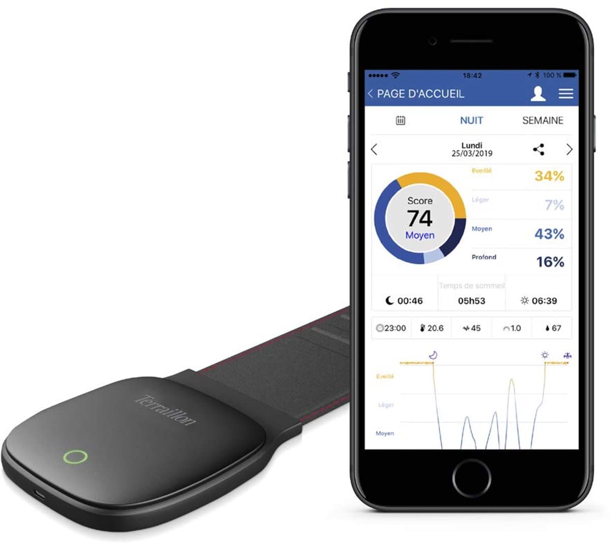 Terraillon - RestOn - Smart slaapmonitor - USB oplaadbaar - Meet o.a. hartritme, slaaptijd