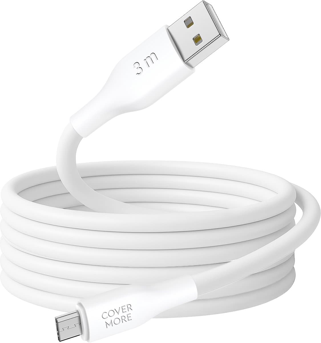 Micro usb kabel - 3 meter - Oplader - Geschikt voor kobo, ps4, ereader, controller, Samsung smartphone, tablet met oude ingang - Micro usb - Lang - Wit