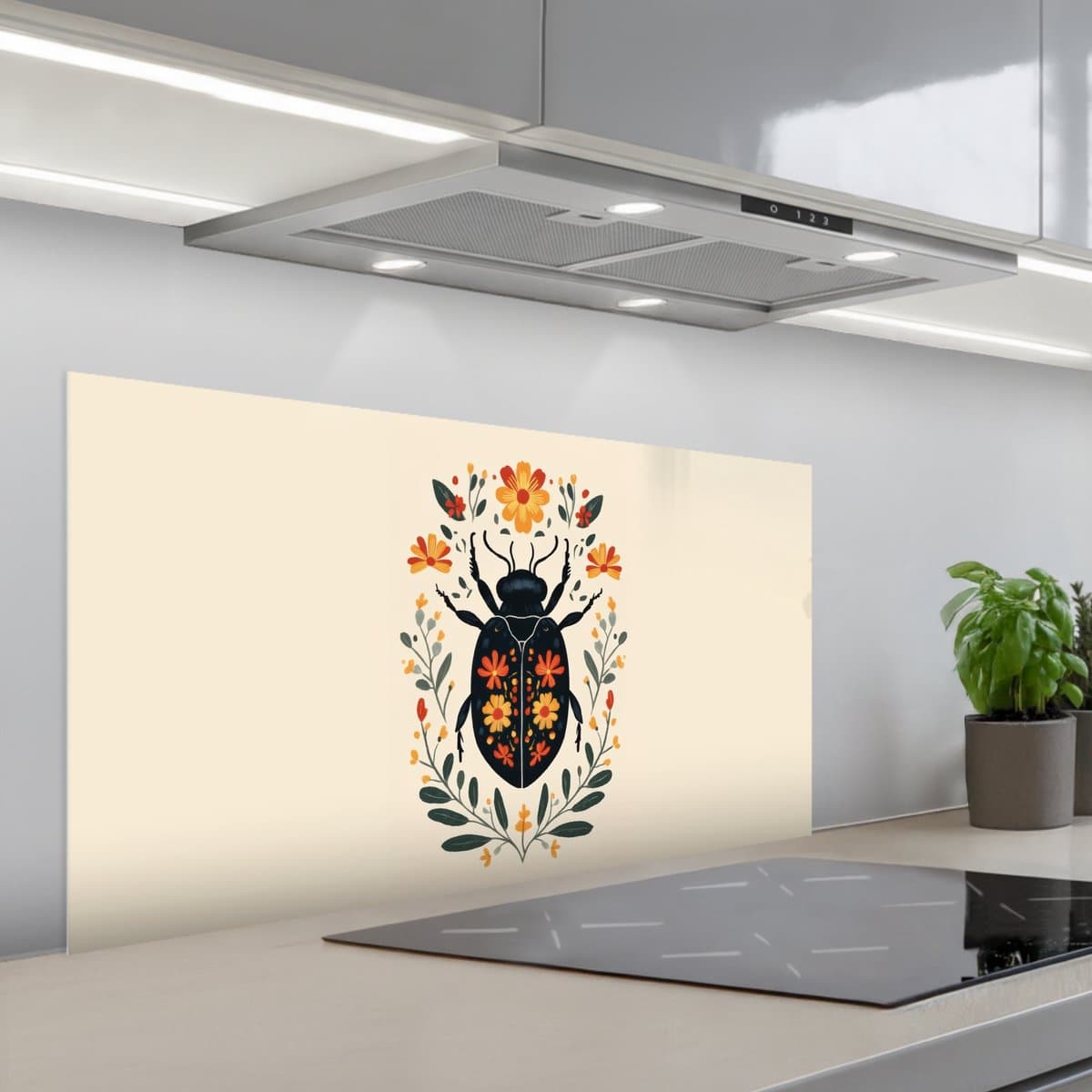 Spatscherm 100x50 cm - Zelfklevende achterwand Bloemen - Oranje - Planten - Sierlijk - Keuken muurbeschermer - Spatwand fornuis