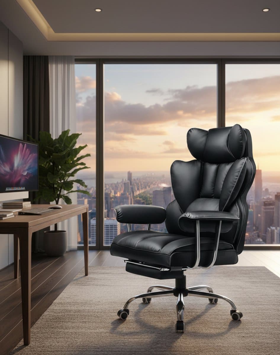 Gaming Stoel met Voetensteun – Ergonomische Luxe Bureaustoel met Verstelbare Rugleuning 90°-135°, Hoofdsteun & Lendenkussen, Comfortabele Office & Game Chair, 150 kg Draagkracht – Zwart – House&Garden
