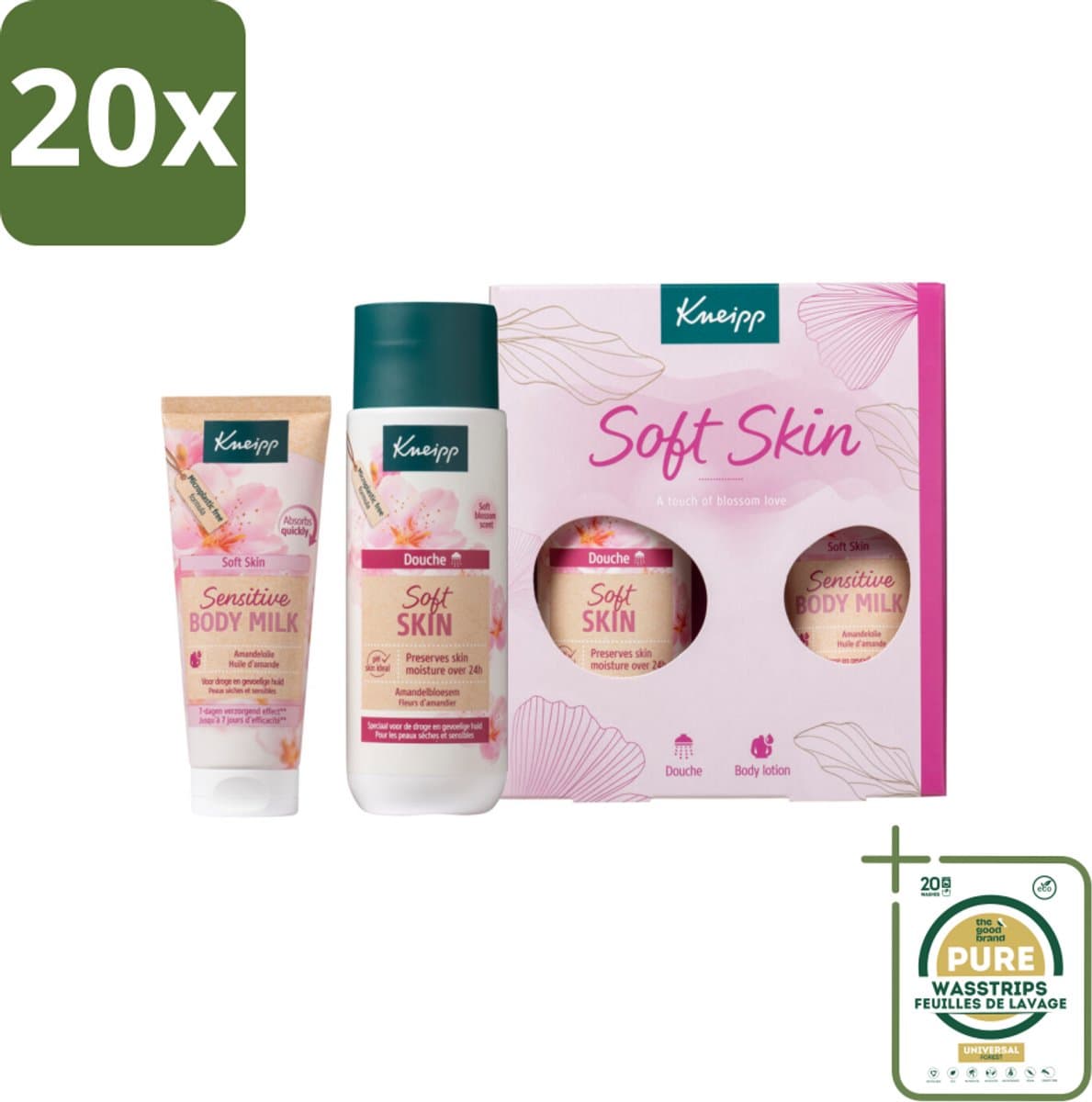 20 x Kneipp - Soft Skin Moments Geschenkset - Douchegel - Grootverpakking - Huidverzorging - Gevoelige Huid - Douchegel - Body Milk - Amandelolie