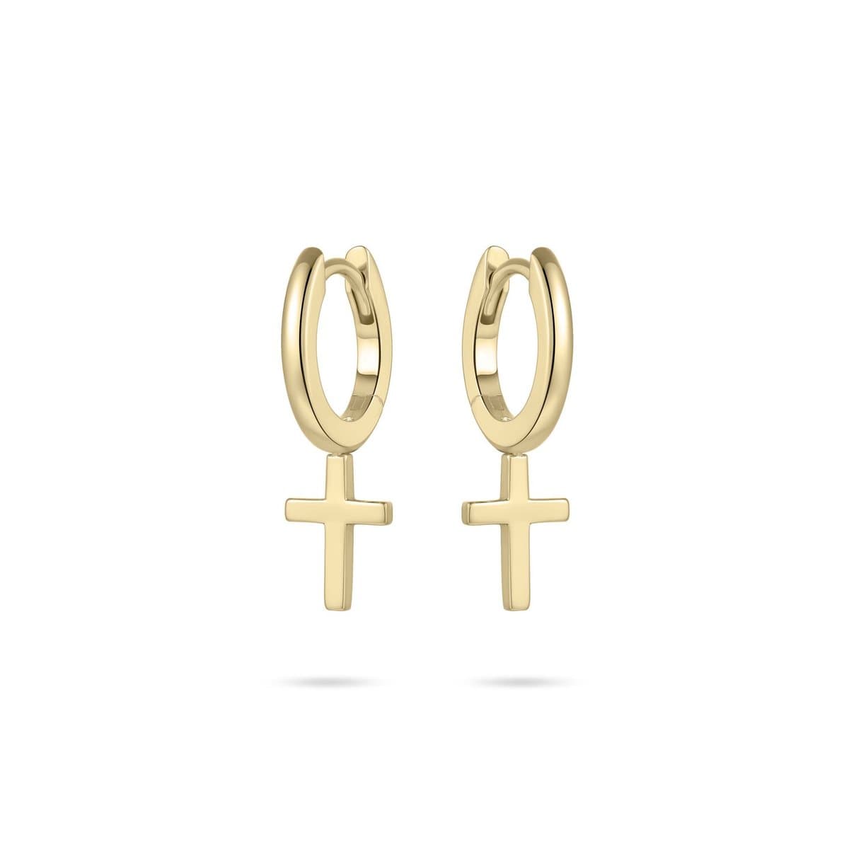 Jewels Inc. - Oorringen - Glad met scharnier en beweegbare Kruis - 9mm x 6mm - 13.5mmØ - Geelgoud Verguld Zilver 925