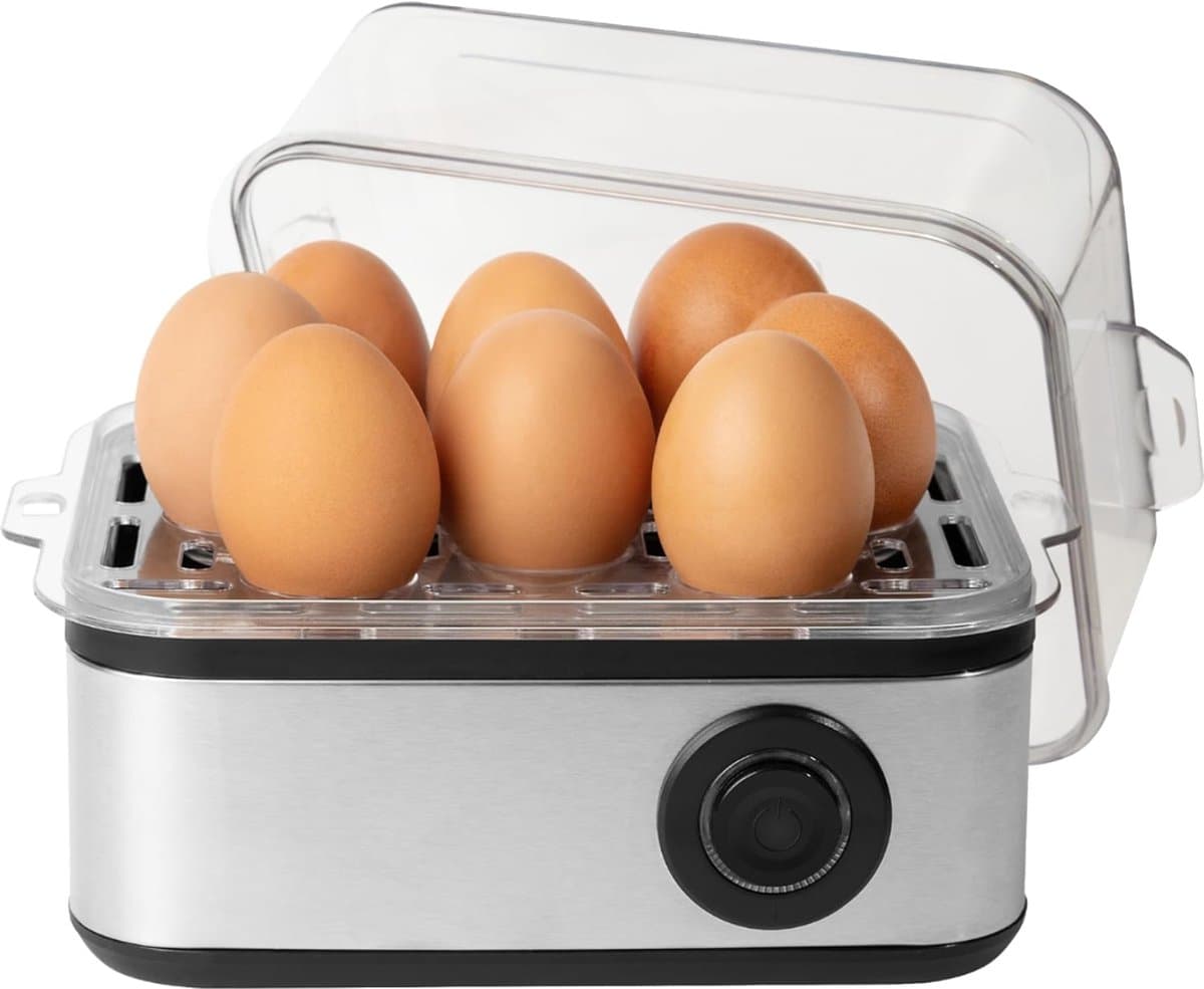 RVV® Eierkoker electrisch - Eierkoker - Eierkoker met timer - Zilver - 21cm x 15cm x 13cm