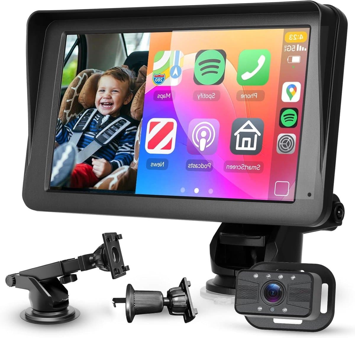 Provento - Auto spiegel met HD camera en 7 inch IPS-scherm voor observatie van kinderen en huisdieren - Nachtzicht - Carplay - Groothoek - 1080p camera - Auto baby spiegel - Achterbank.