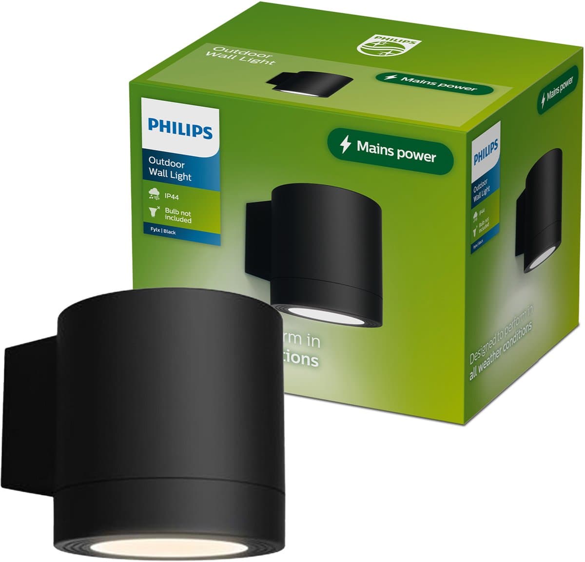 Philips Fylx Wandlamp - Buitenverlichting - GU10-Fitting - Weerbestendig: IP44 - Zwart - Modern design