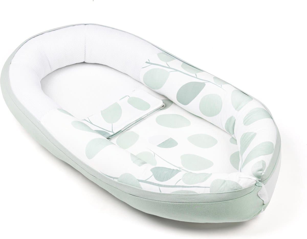 Doomoo Cocoon - Babynestje - Biologisch Katoen - 74 x 46 cm - Leaves Aqua Green