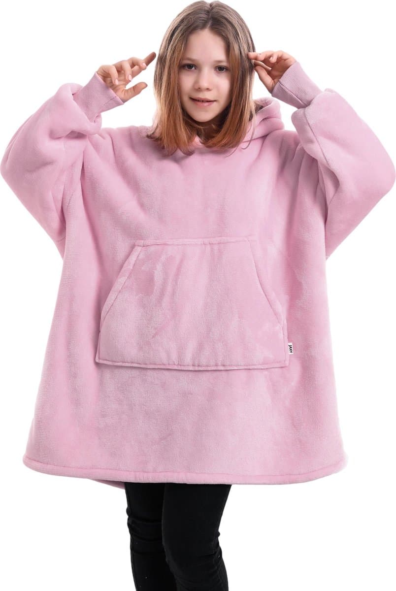 JAXY - Hoodie Deken Kinderen - Fleece Deken Met Mouwen - Snuggle Hoodie - Hoodie Kids - 1150 gram - Lotus