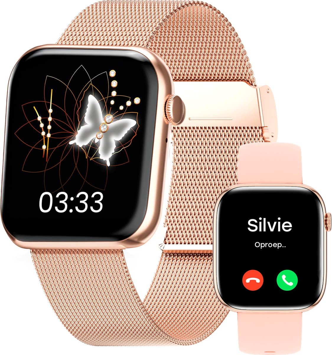 Bizoule Smartwatch Beso - Smartwatch Dames & Heren - Rosé-Goud - 40mm - Horloge met Belfunctie - AMOLED Full HD - Bloeddrukmeter - Stappenteller - Android en iOS