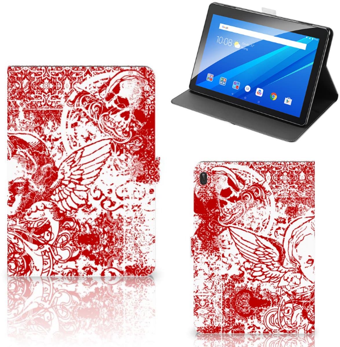 Tablettasje Lenovo Tab E10 Angel Skull Rood