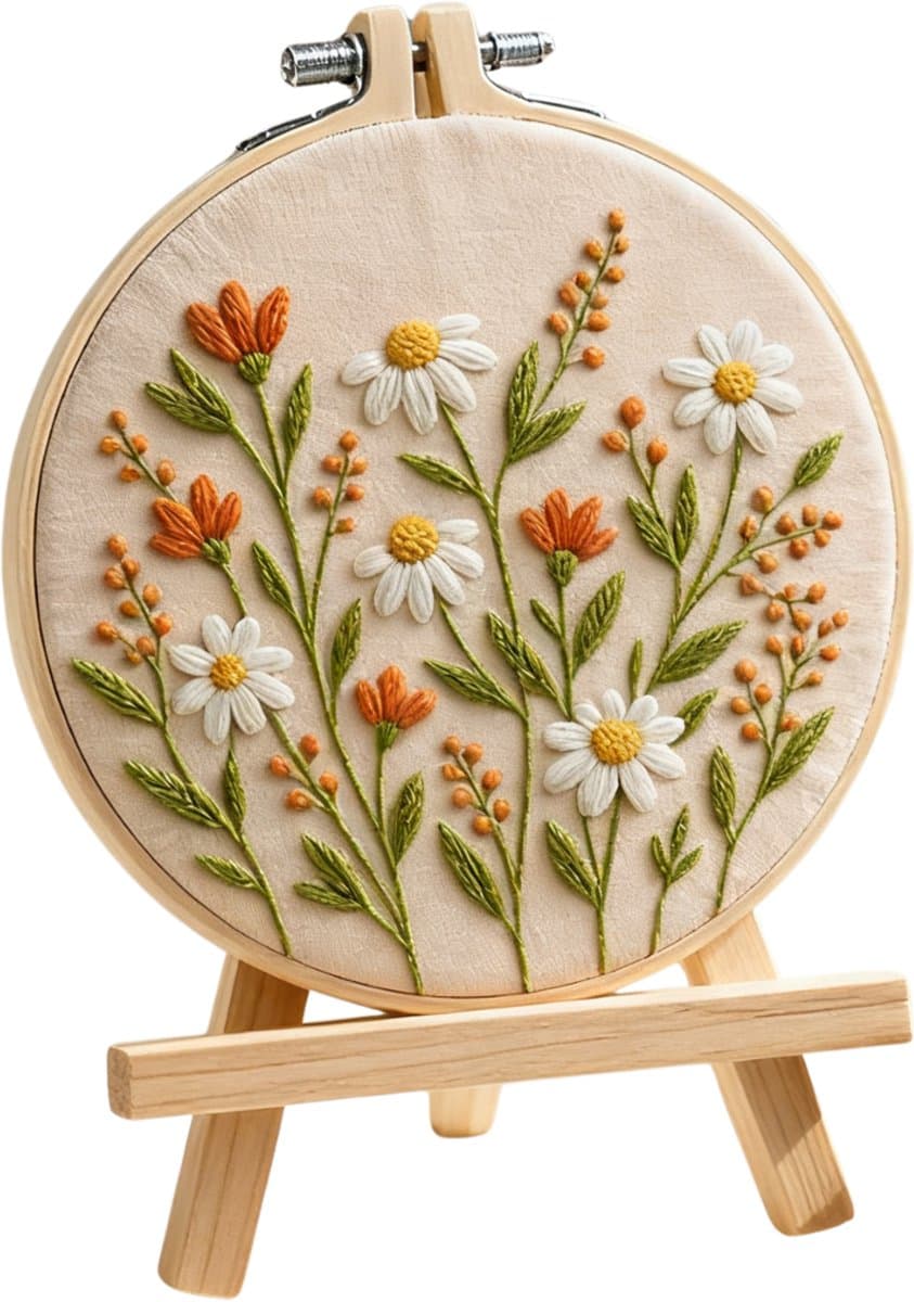 PREMIUM Borduurpakket voor volwassenen – DIY decoratie – Creatieve borduurset – Borduren - Bloemen - Wildflower Morning