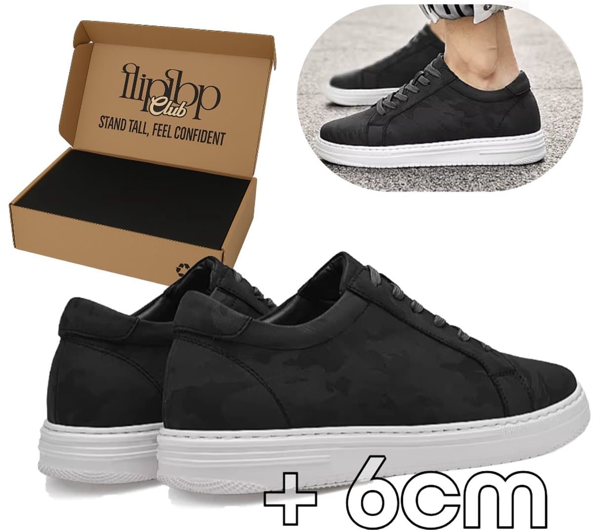 FLIPFLOP CLUB Verhogende Sneakers Heren (39) – +6 cm Lengte – Onzichtbare Verhoging – Comfort Sneakers – Kunstleer – Casual Schoenen Zwart