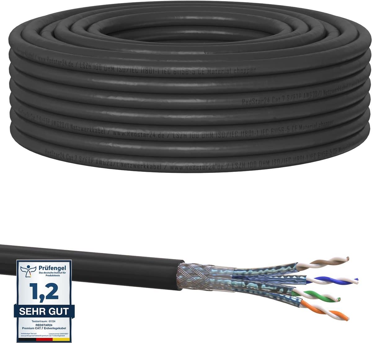 20m Buiten CAT7 UTP Netwerkkabel Grondkabel Zwart - S/FTP Ethernet Kabel 1000MHz UV-bestendig