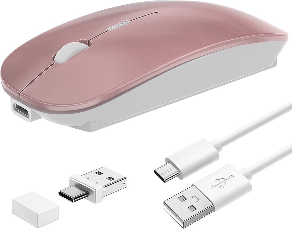 Draadloze Bluetooth Muis met USB & USB-C Ontvanger - Stil & Oplaadbaar voor Laptops, Macs en iPads