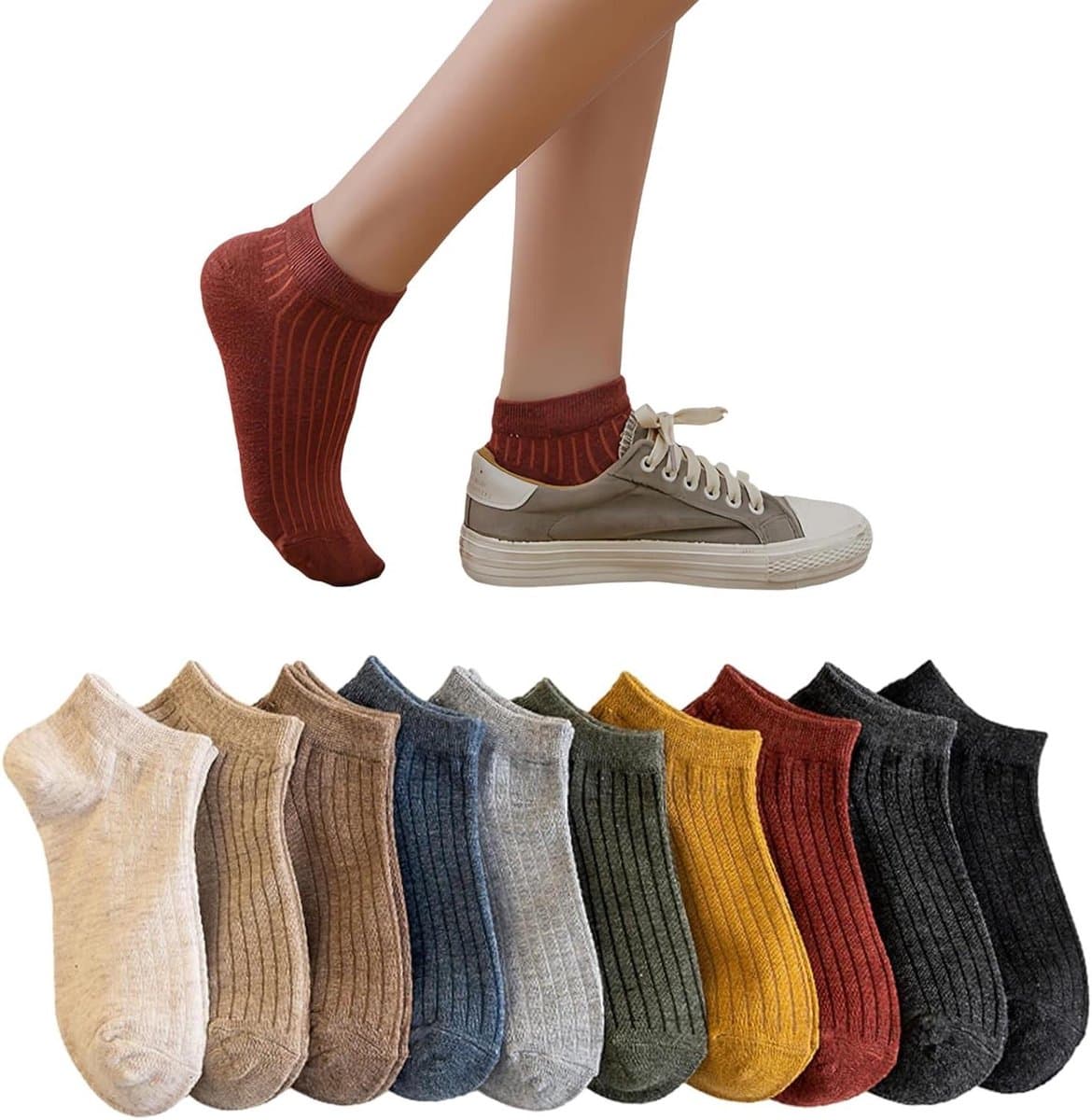 10 paar katoenen sneakersokken voor dames en meisjes - comfortabel en ademend - effen kleur - casual en atletisch - geschikt voor hardlopen, wandelen en fitness