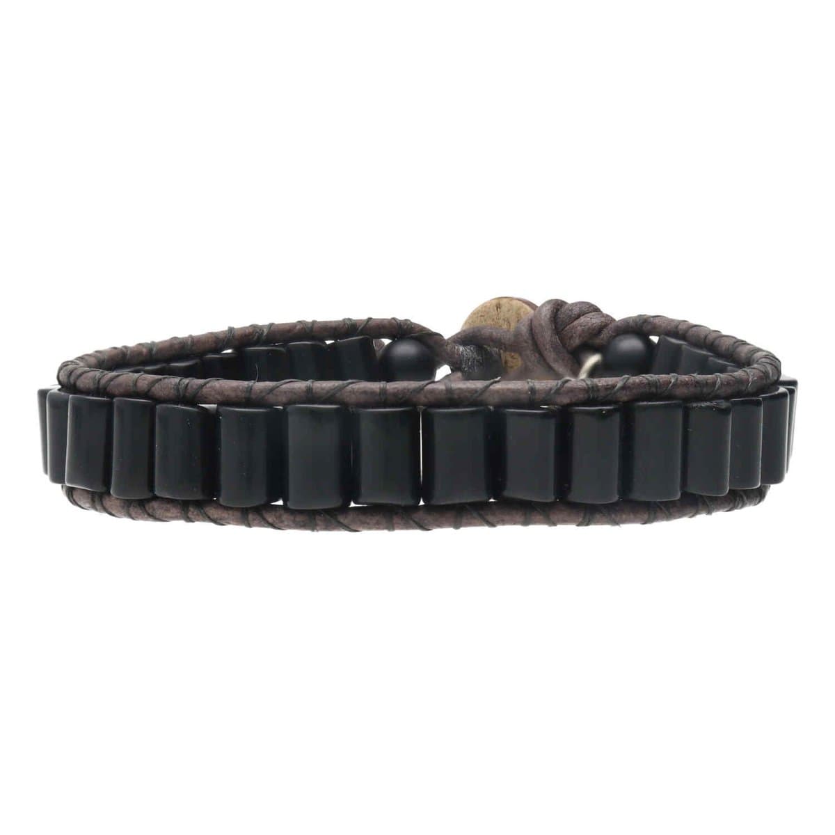 Bela Donaco - Armband Classic B6 – Zwart – Obsidiaan – Leer