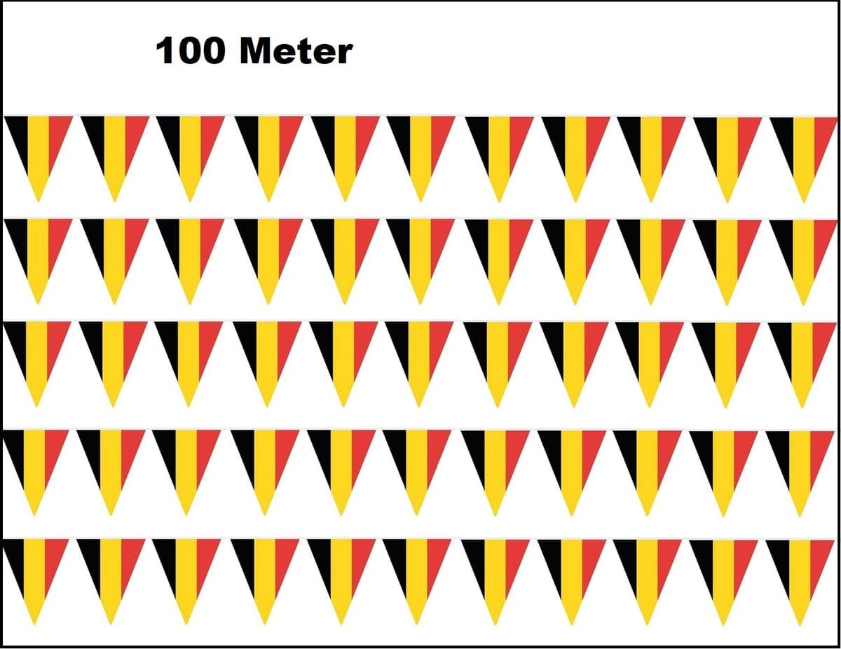 100 meter vlaggenlijn Belgie 3 kleur - Festival party verjaardag thema feest versiering vlaglijn