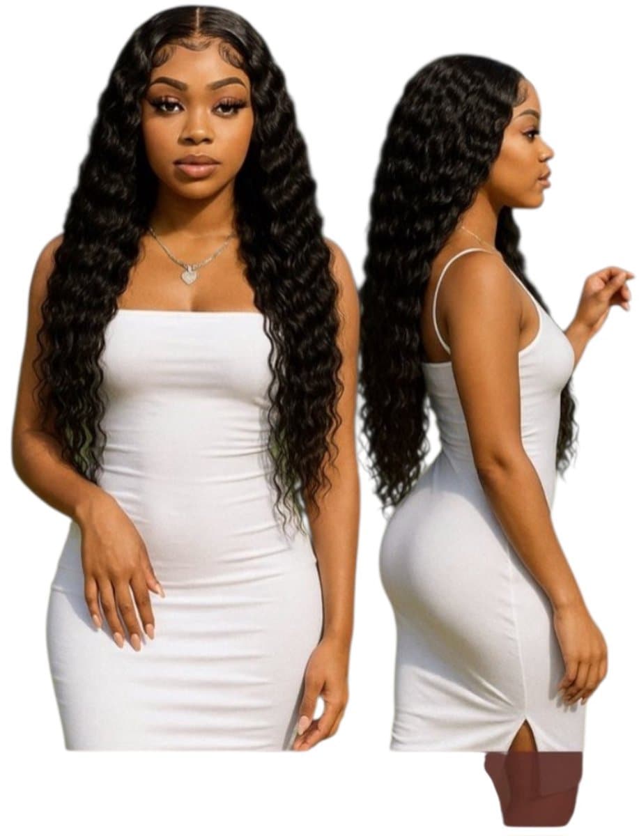 Frazimashop – 28 Inch 70 cm - Braziliaanse Remy diepe Golf Pruik – 100% Human Hair – Lace Front 13x4– Donkerbruin – Dames Pruik – Lang Haar – Deep Wave