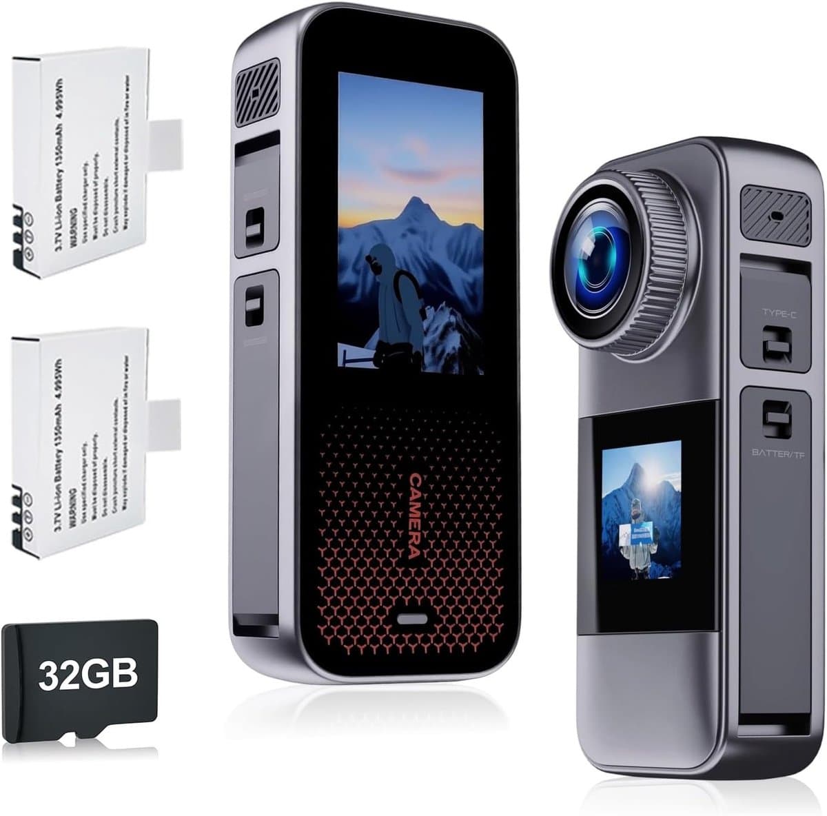 Actiecamera met Dubbel Scherm - Onderwatercamera Helmcamera - Avontuur Vastleggen - Dubbele Batterijen Inbegrepen