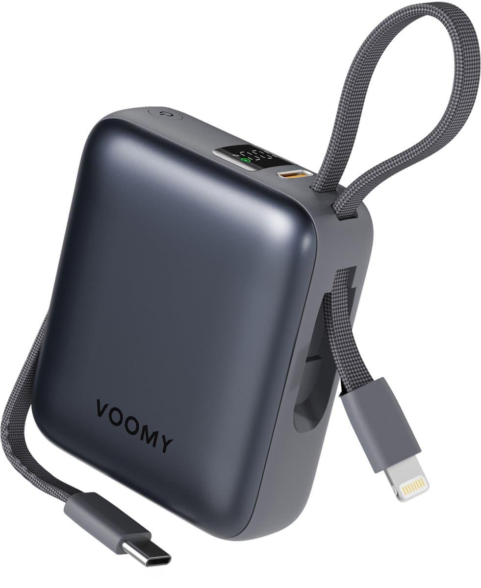 Voomy Powerbank 10000 mAh - Ingebouwde USB-C en Lightning Kabel - Powerbanks 22.5W Snellader - USB-C Uitgang - Noodpakket - Led Indicatie