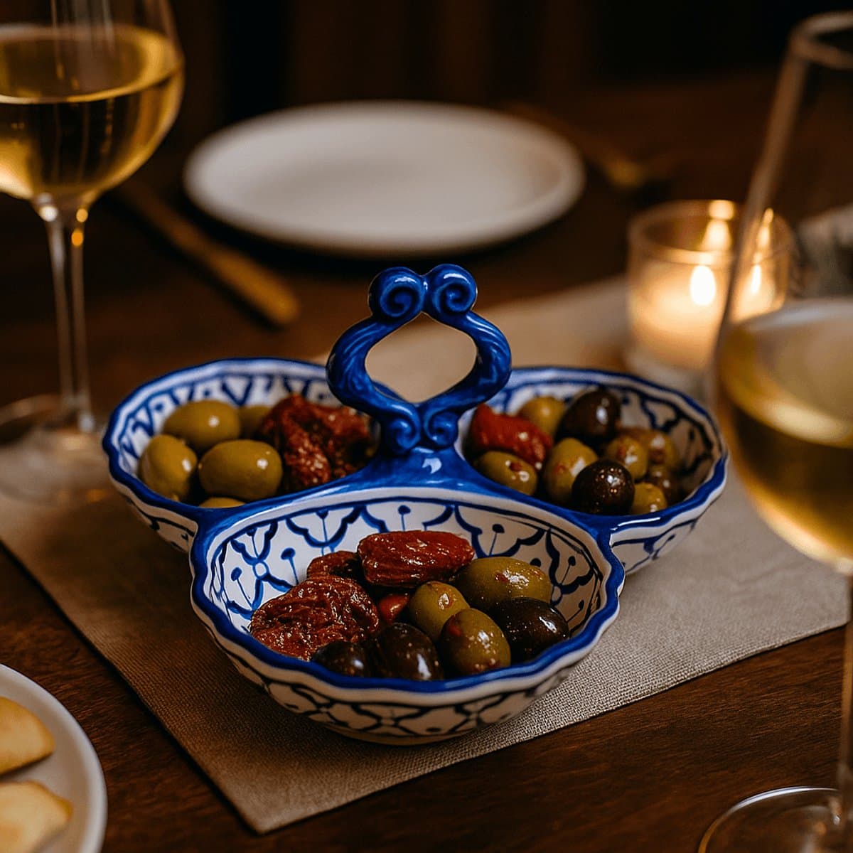 Serveerschaal met vakjes - Snackschaal met vakjes - Handgemaakt - Aziatisch servies - Presenteerschaal - Hapjesschaal - Snackschaal - Etagère 3-vaks