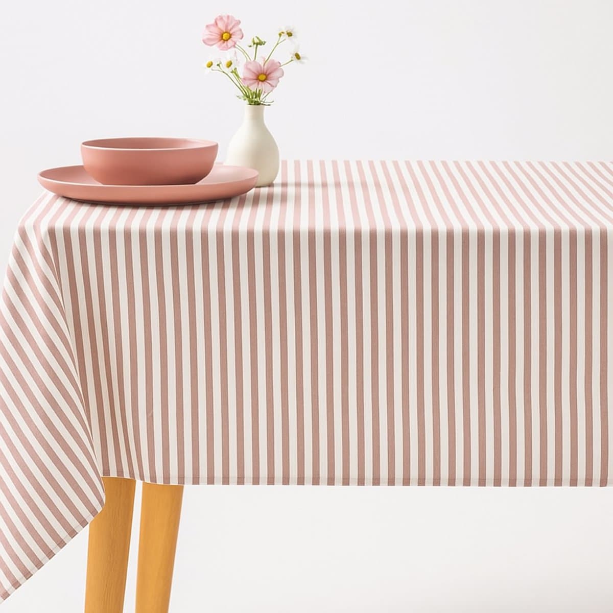 Vlekbestendig Tafelkleed – Stijlvol, Fris & Praktisch katoenen tafellaken streep 150 x 240 zalm rood