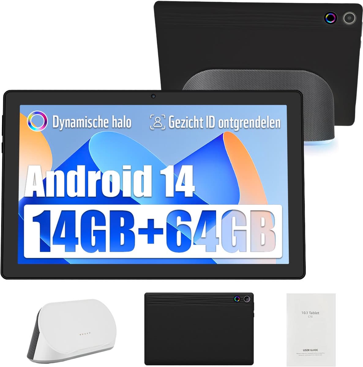 kotsren A10PRO - Android 14 Tablet- 10.1 inch - 14(3+11)GB RAM/64GB ROM– met oplaadbaar stereoluidspreker-audiodock - Zwart