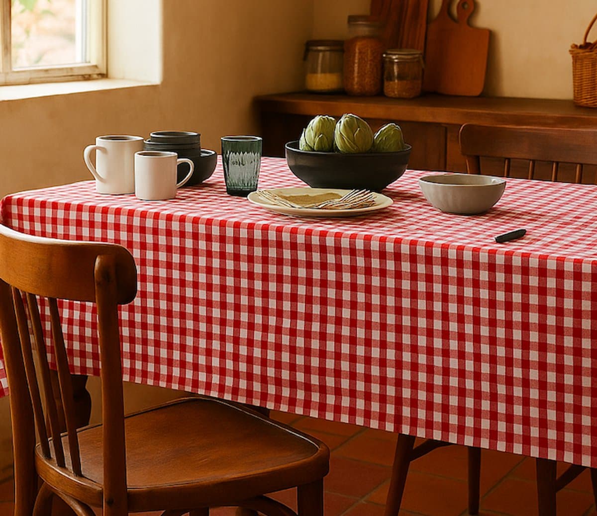 bont geruit Tafelkleed met Vlekbestendige Behandeling , katoenen tafellaken ruit 140 x 200 Roodbont