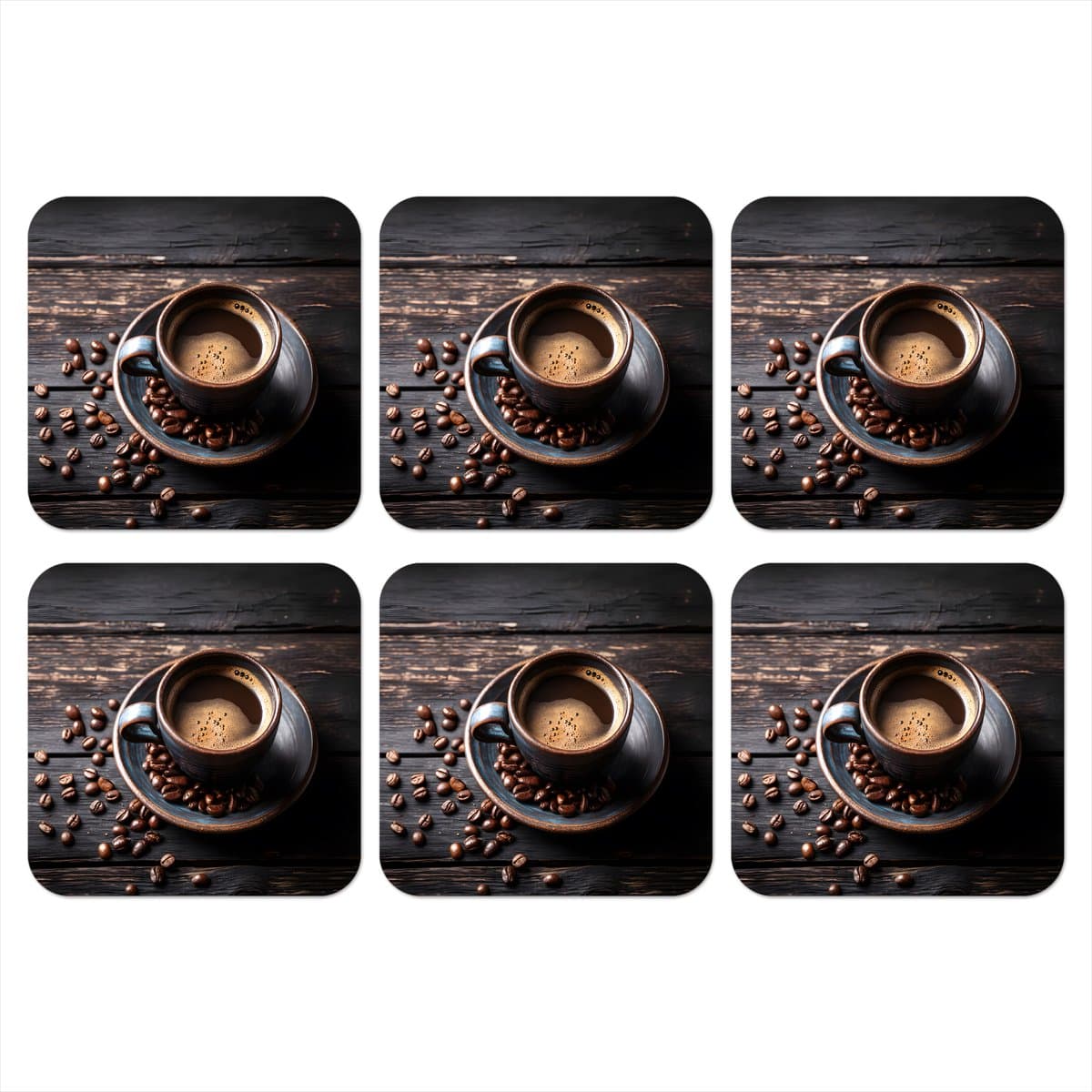 Onderzetters voor glazen - Kop - Koffie - Hout - Bonen - 10x10 cm - Glasonderzetters - 6 stuks