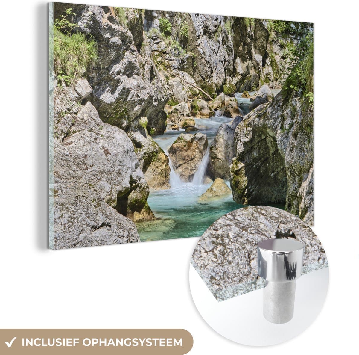 ® Glasschilderij 90x60 cm - Schilderij acrylglas - Soca-rivier en de kalkstenen rotsen in het Nationaal park Triglav in Slovenië - Foto op glas - Muurdecoratie woonkamer - Wanddecoratie slaapkamer - Schilderijen