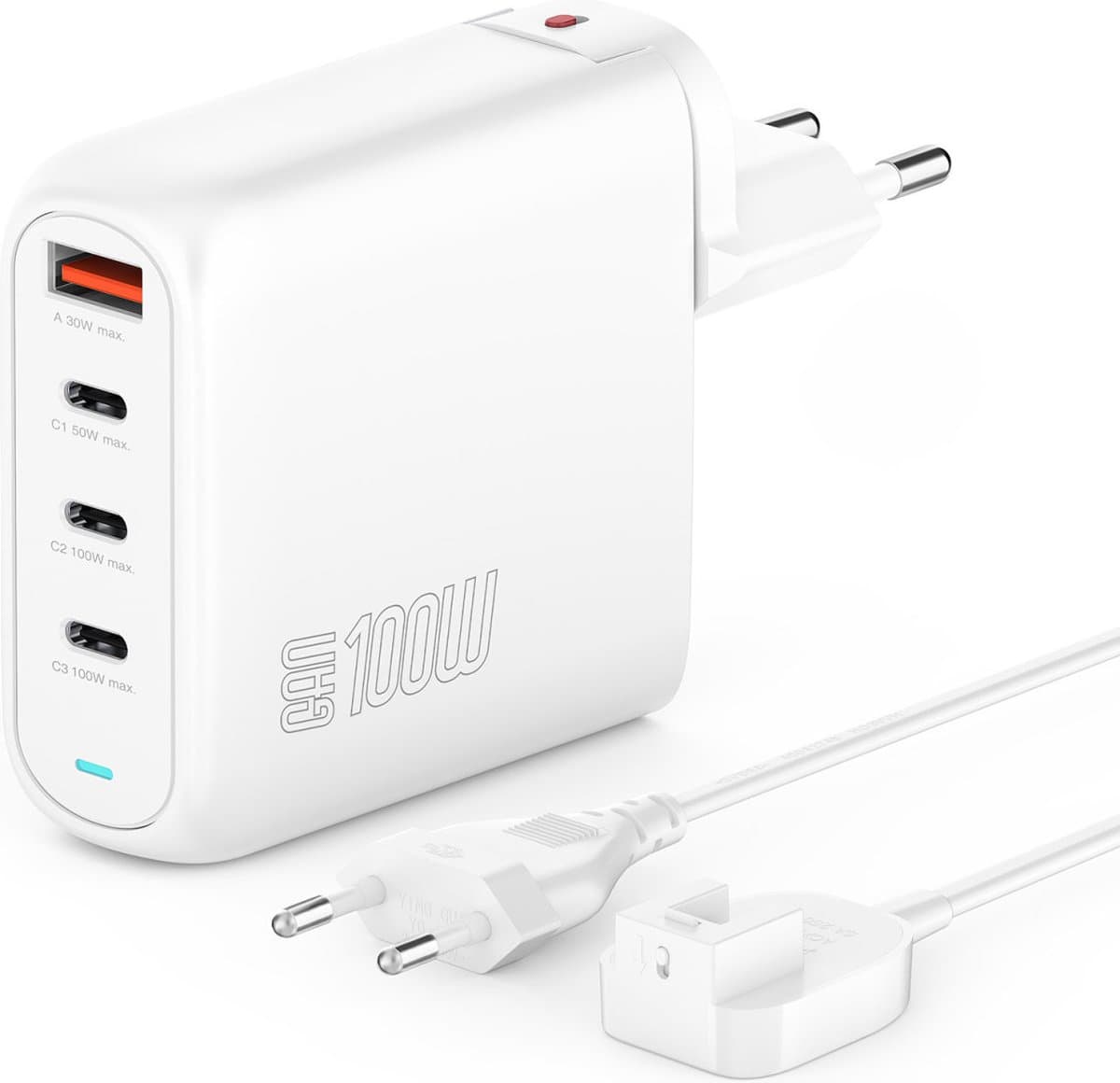 4smarts Flex Pro 100W 1x USB 3x USB-C Snellader Met Verlengkabel Wit