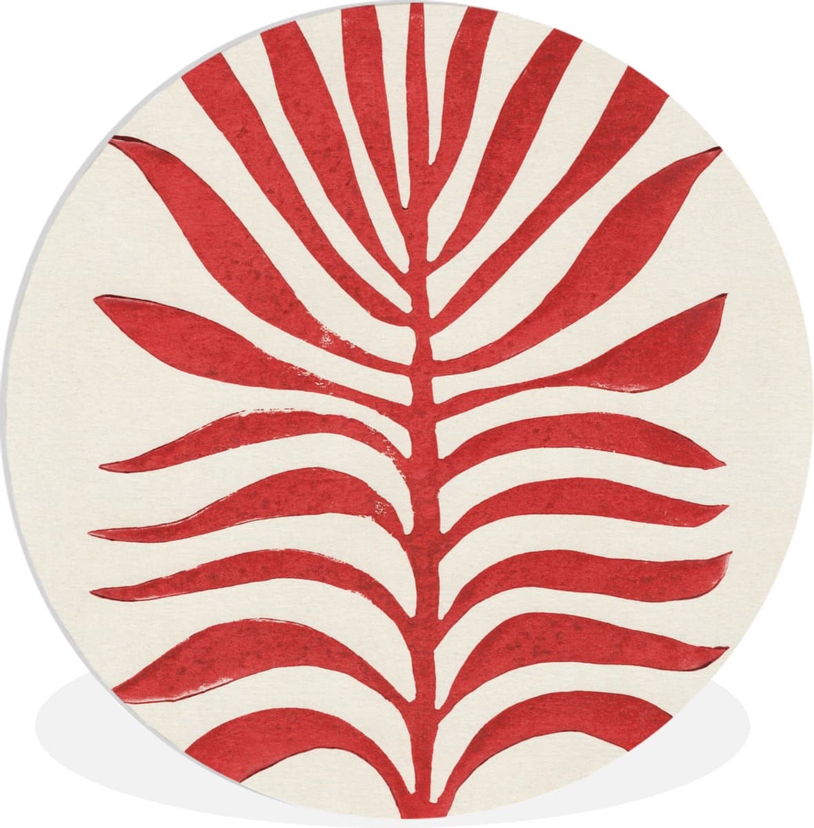 WallCircle® Wandcirkel 60x60 cm - Muurcirkel Plant - Rood - Bladeren - Abstract - Muurdecoratie woonkamer - Wanddecoratie slaapkamer - Kamer decoratie accessoires - Ronde schilderijen
