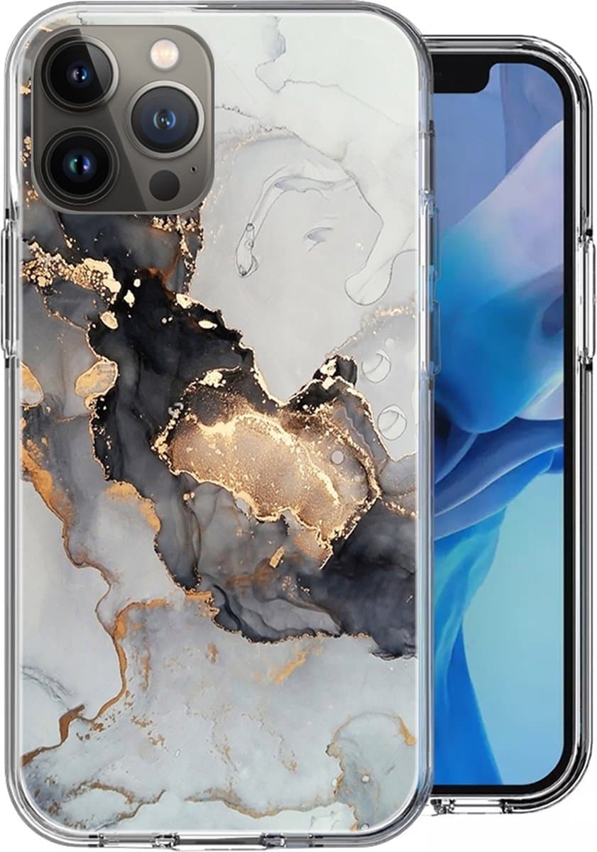 Hoesje geschikt voor iPhone 12 Pro Max - Siliconen Shock Proof Case Back Cover Hoes Marmer Goud
