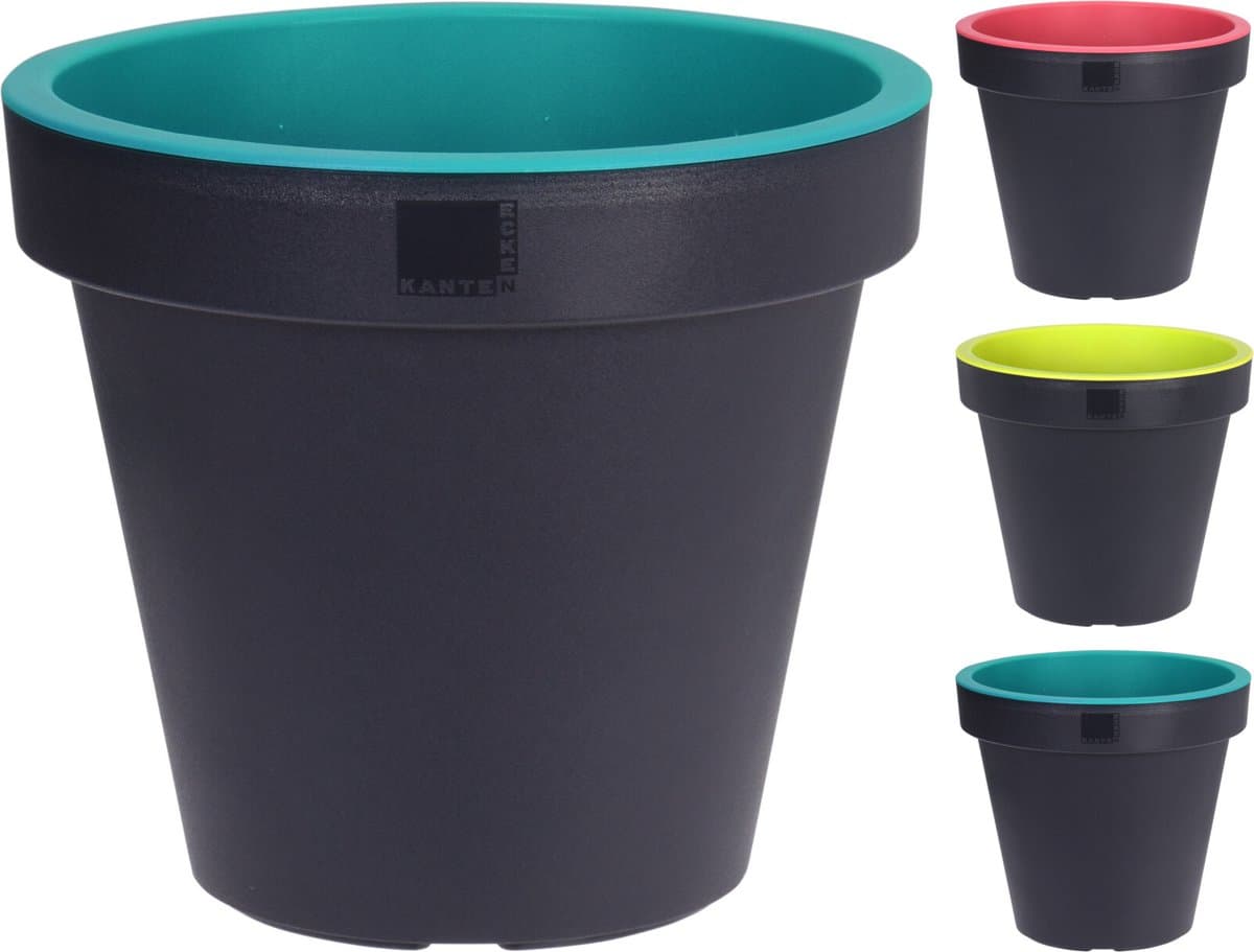 Bloempot ek rond 25 cm zwart met groen