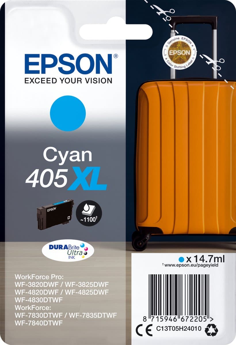 Epson 405XL inktcartridge 1 stuk origineel hoge (XL) capaciteit cyaan