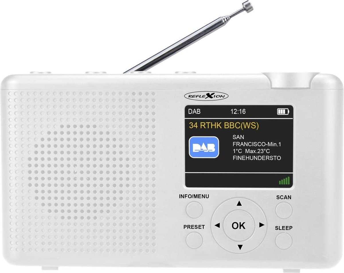 Reflexion TRA23DAB/WH Radio DAB+, DAB, VHF (FM) DAB+, FM Oplaadbaar Wit