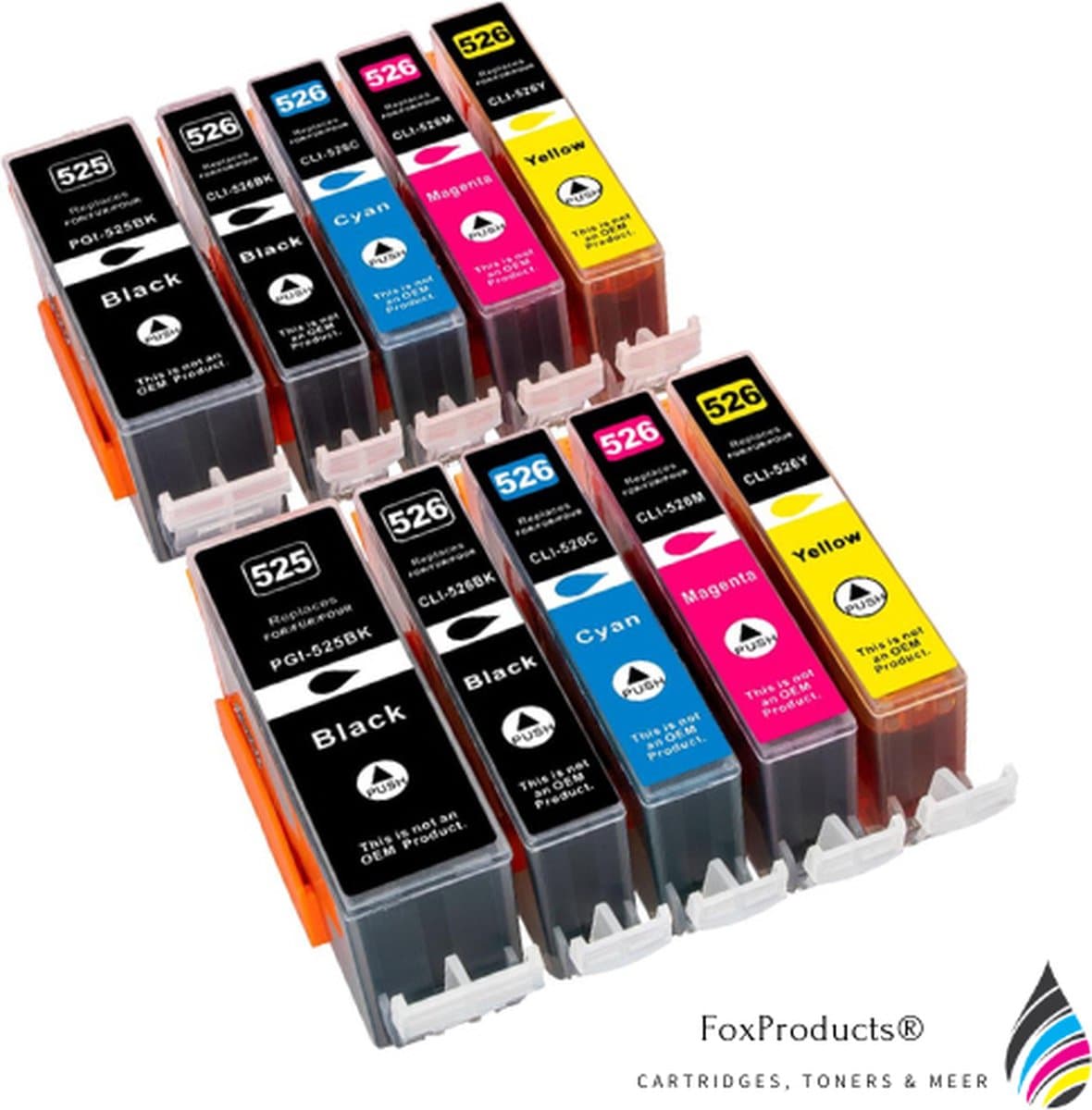 FoxProducts® 10x PGI-525 525xl CLI-526 526xl inktcartridge geschikt voor Canon IP-4850 IP-4950 MG-5140 MG-5150 MG-5240 MG-5250 MG-5340 MG-5350 MG-6150 MG-6250 MG-8150 MG-8240 MG-8250 MX-710 MX-715 MX885