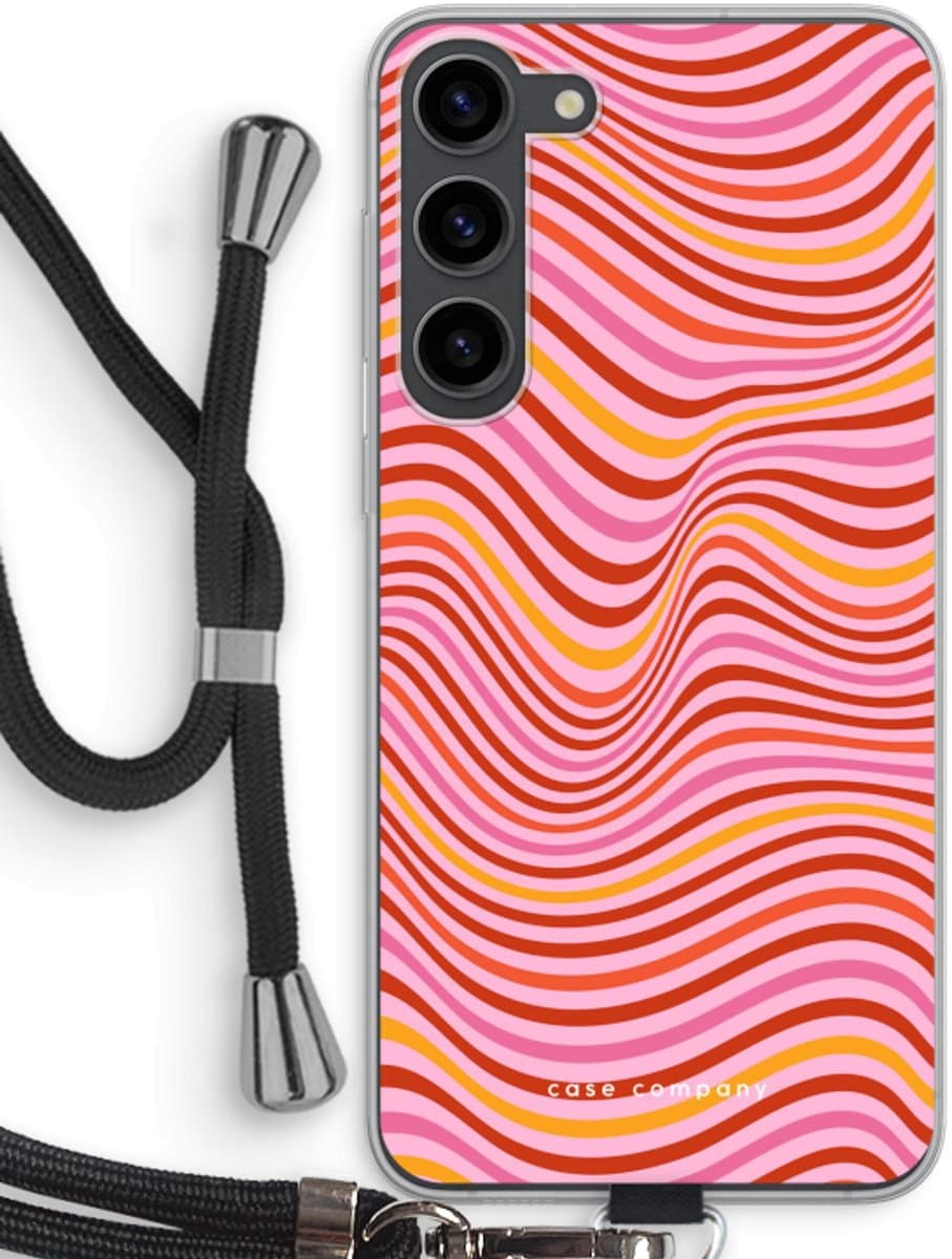 Case Company® - Hoesje met koord geschikt voor Samsung Galaxy S23 Plus hoesje met Koord - Pink Wave - Telefoonhoesje met Zwart Koord - Bescherming aan alle Kanten en Over de Schermrand